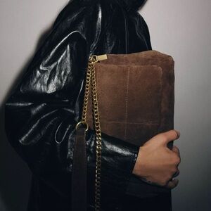 NWT Zara Brown Suede Shoulder Bag with Gold Chain
